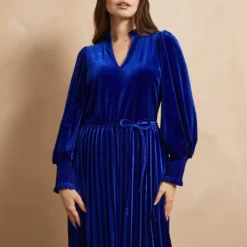 EVERBELLE Blue Velvet Pleated Mini Dress 16 -Chic Elixir Sales Store tuc143209653 Blue R Z001A