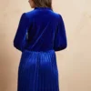 EVERBELLE Blue Velvet Pleated Mini Dress 16