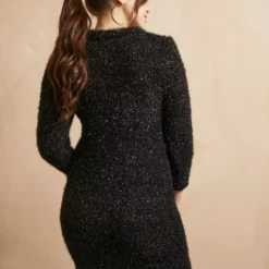 EVERBELLE Black Tinsel Knitted Mini Dress 14 -Chic Elixir Sales Store tuc143210443 Black R Z004A