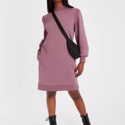 Pink High Neck Sweater Dress 8