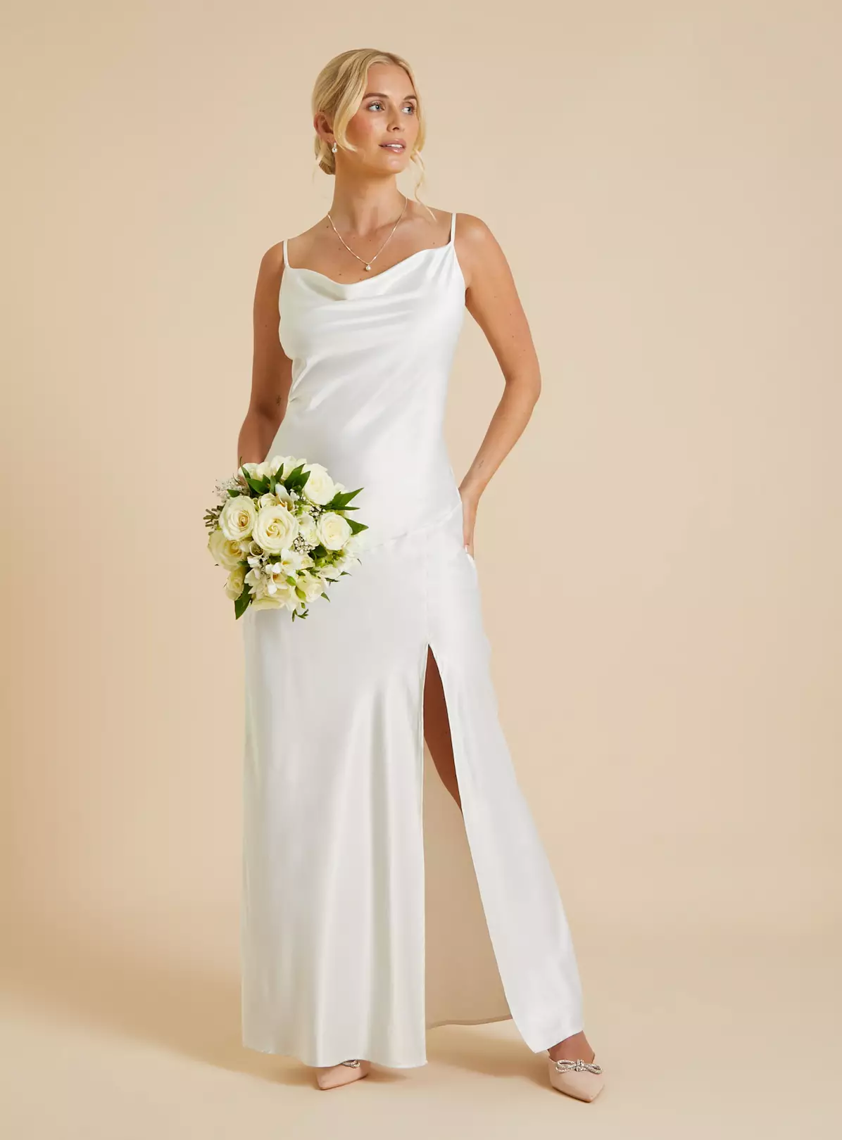 White Bias Cut Cowl Neck Dress 18 4 White Bias Cut Cowl Neck Dress 18 - Image 2