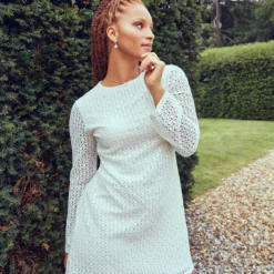 White Mini Swing Crochet Dress 18 -Chic Elixir Sales Store tuc143261822 White R Z001A