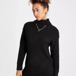 Black Roll Neck Jumper Dress 20 -Chic Elixir Sales Store tuc143285242 Black R Z001A