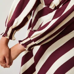 For All The Love Stripe Printed Volume Sleeve V-Neck Midaxi Dress 8 -Chic Elixir Sales Store tuc143285816 Dark20Red R Z002A 1