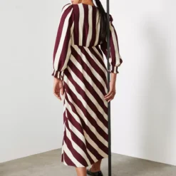 For All The Love Stripe Printed Volume Sleeve V-Neck Midaxi Dress 8 -Chic Elixir Sales Store tuc143285816 Dark20Red R Z003A 1