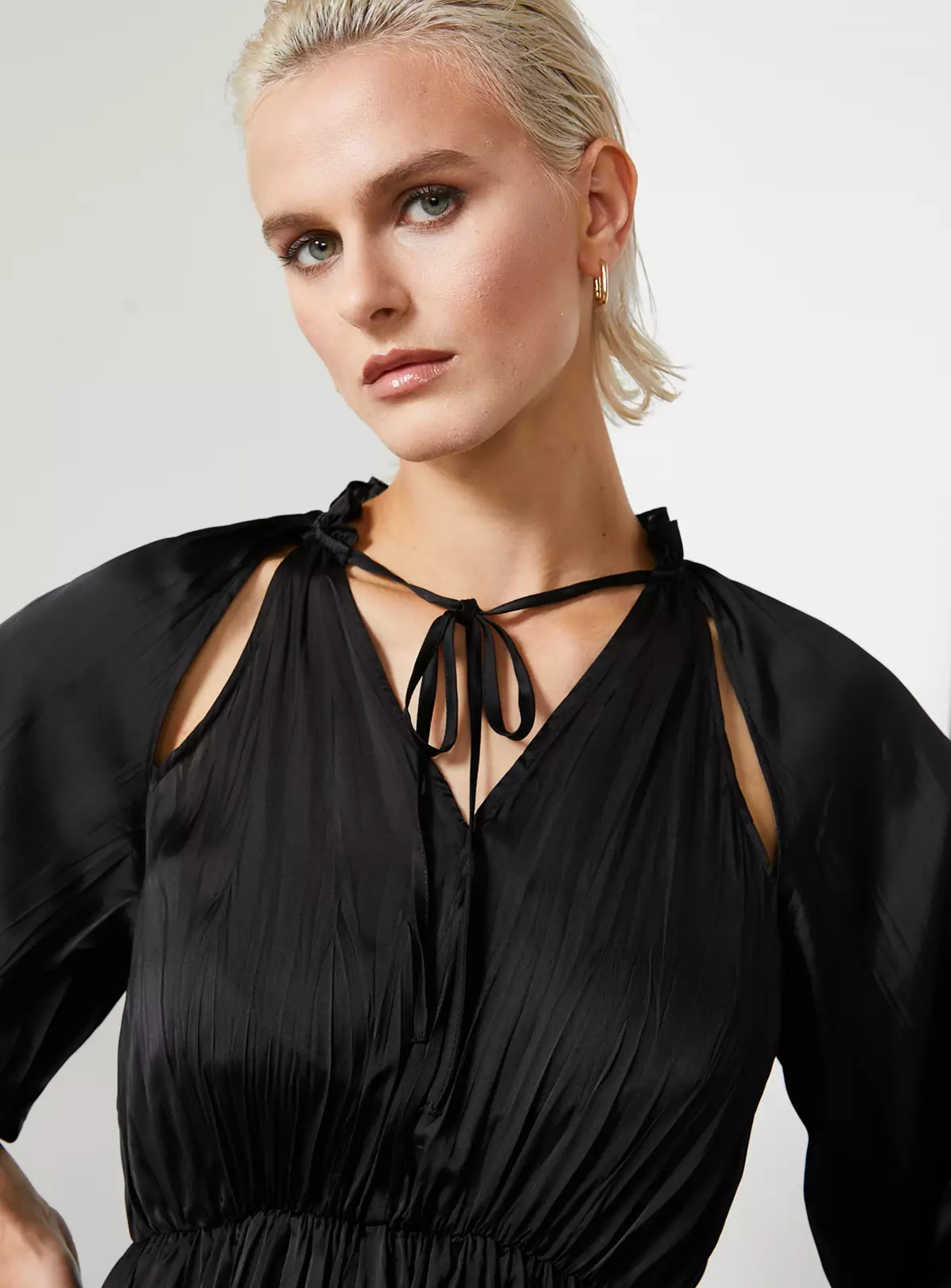 For All The Love Black Crushed Floaty Satin Tie Front Midaxi Dress 18 7 For All The Love Black Crushed Floaty Satin Tie Front Midaxi Dress 18 - Image 5