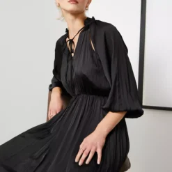 For All The Love Black Crushed Floaty Satin Tie Front Midaxi Dress 18 10 For All The Love Black Crushed Floaty Satin Tie Front Midaxi Dress 18 -Chic Elixir Sales Store tuc143286691 Black R Z004A