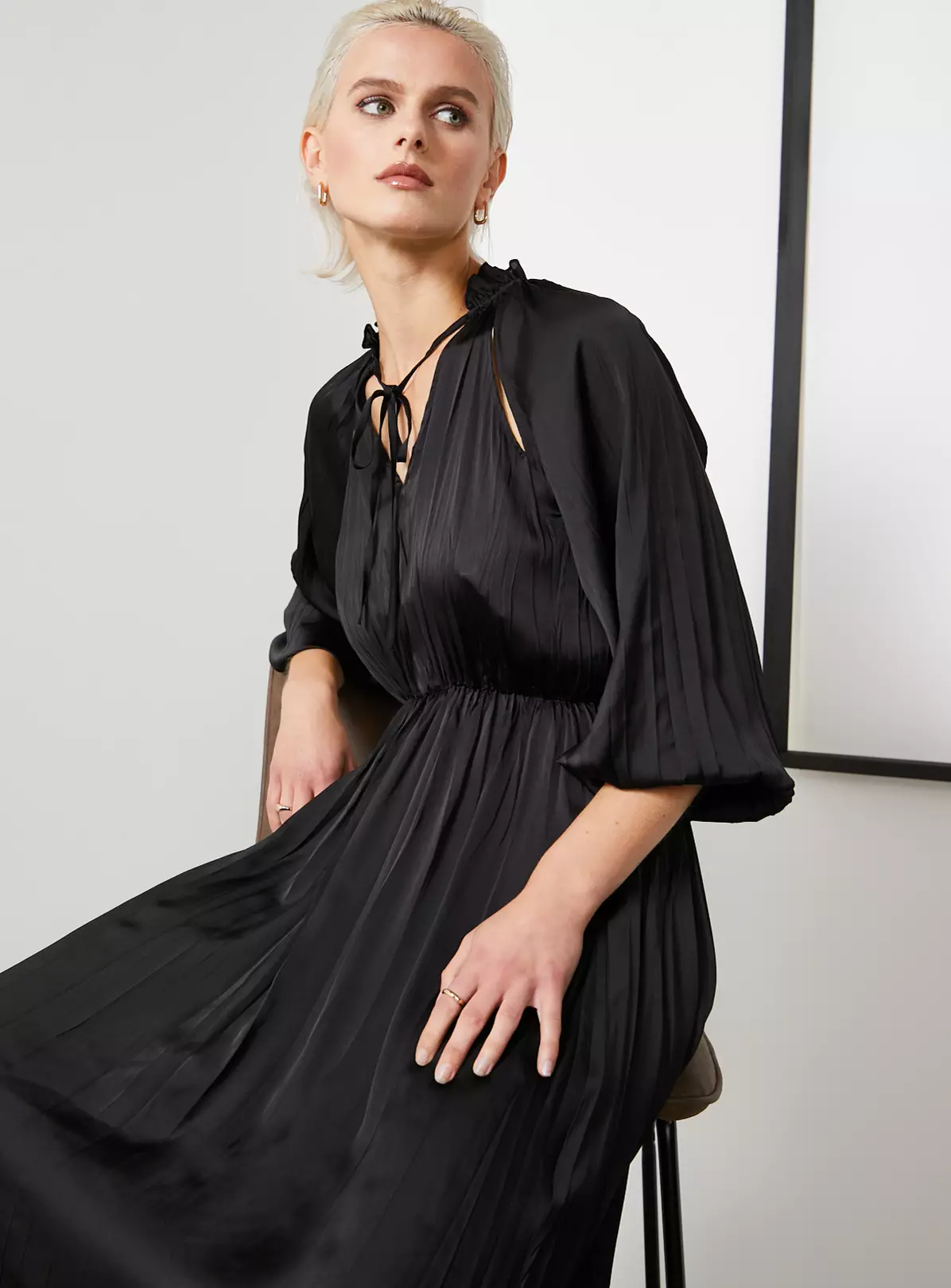 For All The Love Black Crushed Floaty Satin Tie Front Midaxi Dress 18 6 For All The Love Black Crushed Floaty Satin Tie Front Midaxi Dress 18 - Image 4