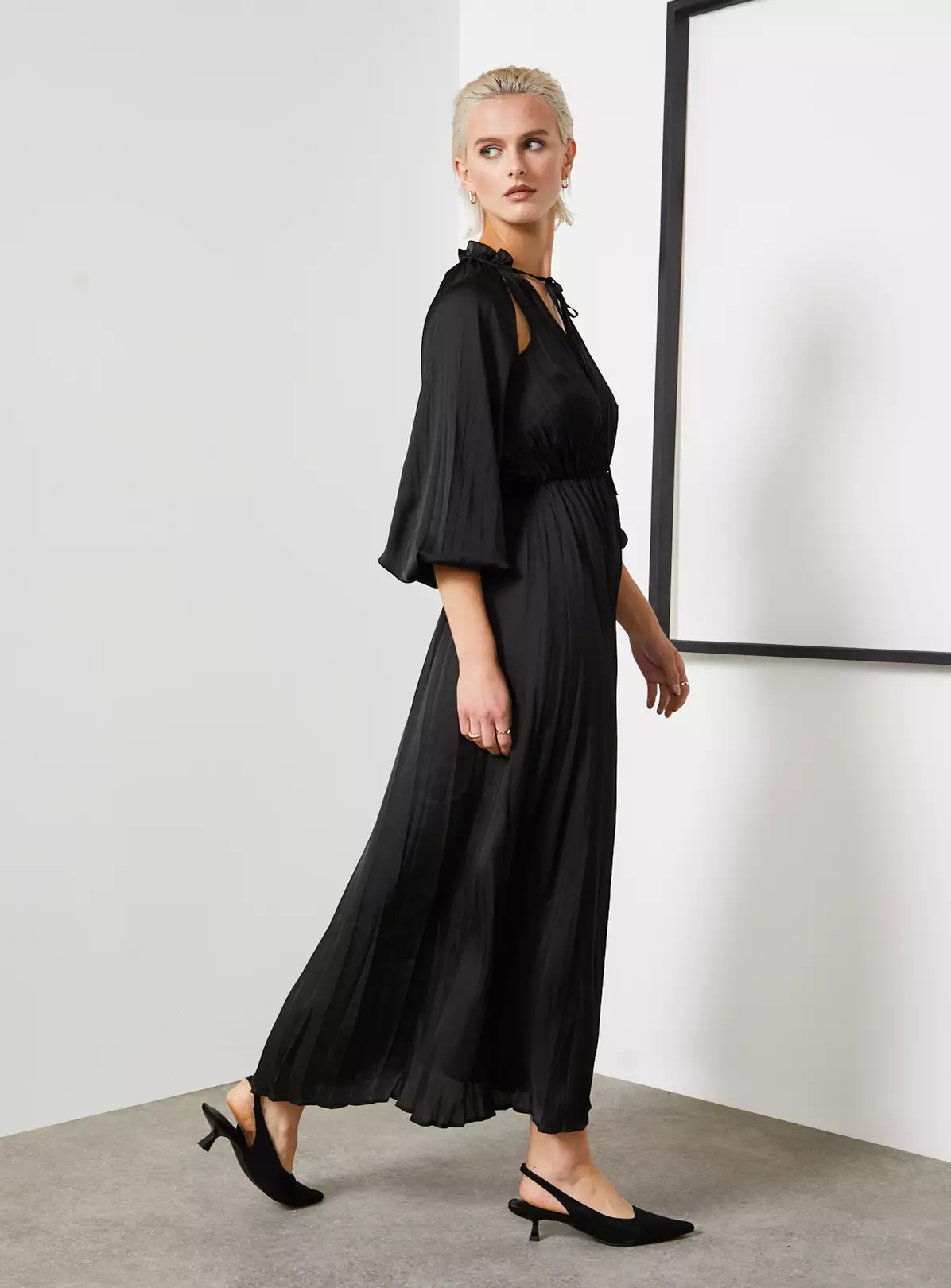 For All The Love Black Crushed Floaty Satin Tie Front Midaxi Dress 18 4 For All The Love Black Crushed Floaty Satin Tie Front Midaxi Dress 18 - Image 2