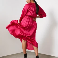 For All The Love Red Crushed Floaty Satin Tie Front Midaxi Dress 18 -Chic Elixir Sales Store tuc143286801 Red R Z005A