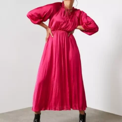 For All The Love Red Crushed Floaty Satin Tie Front Midaxi Dress 18 -Chic Elixir Sales Store tuc143286801 Red R Z006A