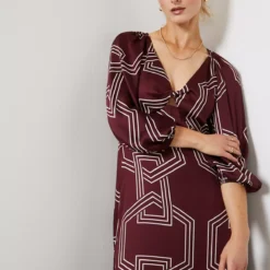 For All The Love Printed Satin Twist Front Midi Dress 16 -Chic Elixir Sales Store tuc143291626 Dark20Red R Z004A