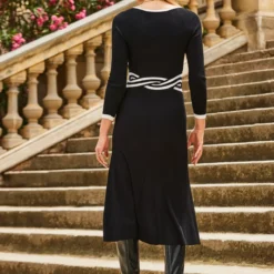 SOSANDAR Twist Waist Fit And Flare Midi Dress 12 -Chic Elixir Sales Store tuc143293832 Black R Z003A