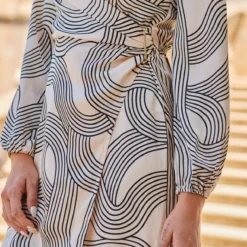 SOSANDAR Ivory And Black Satin Mixed Stripe Wrap Midi Dress 10 -Chic Elixir Sales Store tuc143301521 Multi20Coloured R Z003A 1