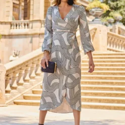 SOSANDAR Ivory And Black Satin Mixed Stripe Wrap Midi Dress 18 8 SOSANDAR Ivory And Black Satin Mixed Stripe Wrap Midi Dress 18 -Chic Elixir Sales Store tuc143301521 Multi20Coloured R Z005A