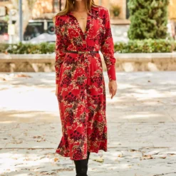 SOSANDAR Red Multi Print Midi Shirt Dress 6