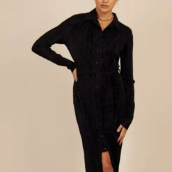 VOGUE WILLIAMS Black Plisse Midi Dress 16 -Chic Elixir Sales Store tuc143306488 Black R Z003A