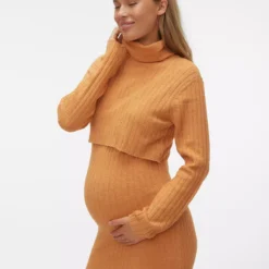 MAMALICIOUS Suniva June Long Sleeve Knit Midi Dress S -Chic Elixir Sales Store tuc143308168 Orange R Z005A