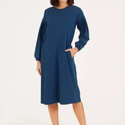 THOUGHT Ioana Organic Cotton Jersey Indigo Loopback Dress 16 -Chic Elixir Sales Store tuc143341195 Blue R Z001A 1