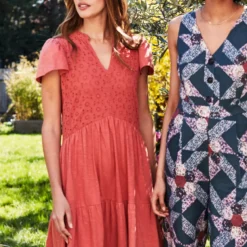 THOUGHT Merope Organic Cotton Broderie Dress 12 -Chic Elixir Sales Store tuc143341937 Red R Z001A