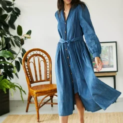 THOUGHT Asterope Organic Cotton Chambray Midi Dress 18 -Chic Elixir Sales Store tuc143344169 Blue R Z001A