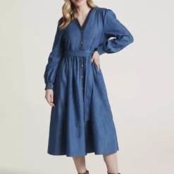 THOUGHT Asterope Organic Cotton Chambray Midi Dress 18 -Chic Elixir Sales Store tuc143344169 Blue R Z002A