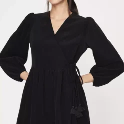 THOUGHT Milou Organic Cotton Corduroy Wrap Dress 10 -Chic Elixir Sales Store tuc143346666 Black R Z005A