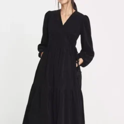 THOUGHT Milou Organic Cotton Corduroy Wrap Dress 10 -Chic Elixir Sales Store tuc143346666 Black R Z006A