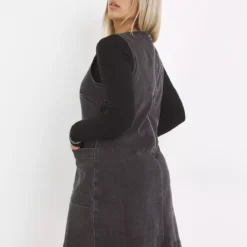 SIMPLY BE Washed Black Pinafore Denim Dress 20