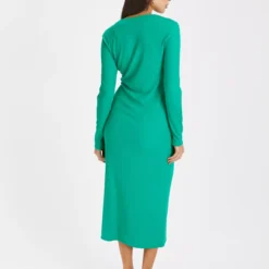 Green Tie Detail Jersey Dress 20 -Chic Elixir Sales Store tuc143423916 Green R Z004A