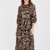 Zebra Print Balloon Sleeve Midi Dress 22