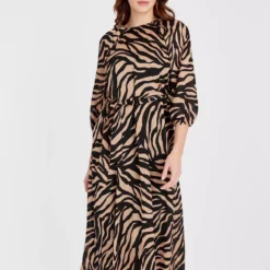 Zebra Print Balloon Sleeve Midi Dress 22