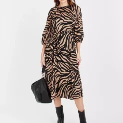 Zebra Print Balloon Sleeve Midi Dress 6 -Chic Elixir Sales Store tuc143424290 Mono R Z002A 1
