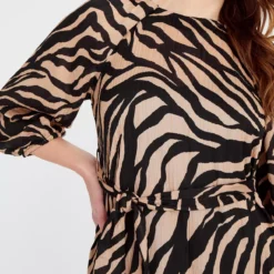 Zebra Print Balloon Sleeve Midi Dress 6 -Chic Elixir Sales Store tuc143424290 Mono R Z003A 1