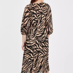 Zebra Print Balloon Sleeve Midi Dress 6 -Chic Elixir Sales Store tuc143424290 Mono R Z004A 1