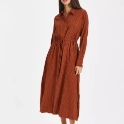 Tan Plisse Midaxi Shirt Dress 22R
