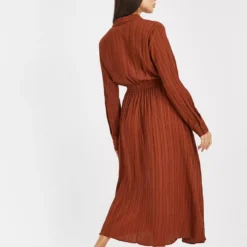 Tan Plisse Midaxi Shirt Dress 22R -Chic Elixir Sales Store tuc143424919 Brown R Z004A