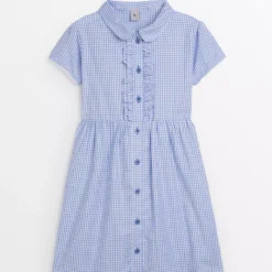 Blue Gingham Back Bow Generous Fit School Dress 6 Years