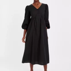 Black Textured Midi Tea Dress 18R