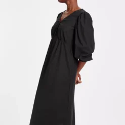 Black Textured Midi Tea Dress 12L -Chic Elixir Sales Store tuc143462173 Black R Z002A 1