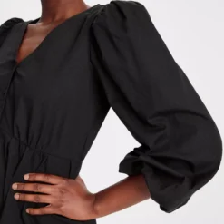 Black Textured Midi Tea Dress 12L -Chic Elixir Sales Store tuc143462173 Black R Z003A 1