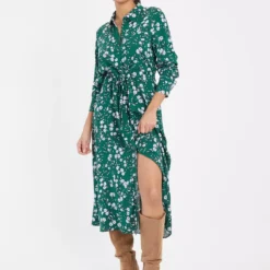 Green Ditsy Floral Printed Shirt Dress 6R -Chic Elixir Sales Store tuc143462510 Green R Z001A 1