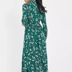 Green Ditsy Floral Printed Shirt Dress 16L -Chic Elixir Sales Store tuc143462510 Green R Z004A 2