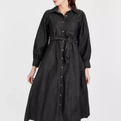 Black Denim Button-Through Midi Dress 16 -Chic Elixir Sales Store tuc143470464 Black R Z001A