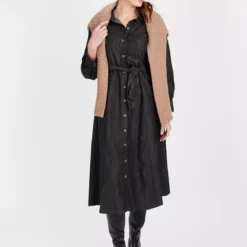 Black Denim Button-Through Midi Dress 16