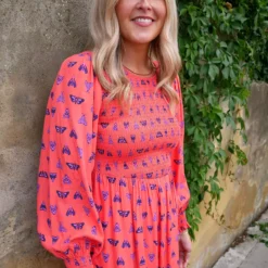 ANORAK Night Butterfly Shirred Midi Dress 16 -Chic Elixir Sales Store tuc143480136 Coral R Z004A