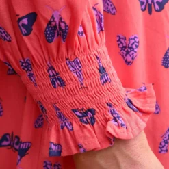 ANORAK Night Butterfly Shirred Midi Dress 10 -Chic Elixir Sales Store tuc143480136 Coral R Z005A 1