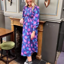 ANORAK Pineapples Shirred Midi Dress 6 -Chic Elixir Sales Store tuc143480460 Blue R Z002A