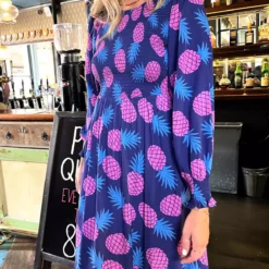 ANORAK Pineapples Shirred Midi Dress 18 -Chic Elixir Sales Store tuc143480460 Blue R Z005A 1