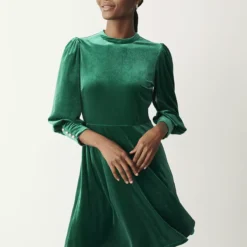 FINERY Martina Velvet Dress 16 -Chic Elixir Sales Store tuc143501689 Green R Z003A
